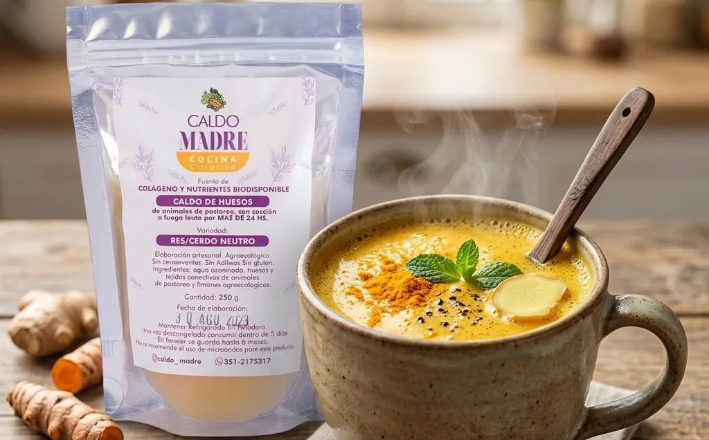 Caldo de oro antiinflamatorio con cúrcuma y caldo de huesos Caldo Madre